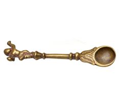 Brass Havan Holy Water Spoon With Leaves Krishna Finial