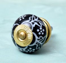 Black Ceramic Floral Drawer Knobs