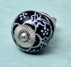 Black Ceramic Floral Drawer Knobs