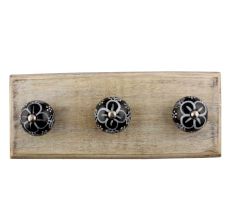 Black Ceramic Floral Wooden Hook