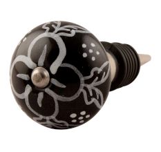 Black Ceramic Floral Wine Stopper