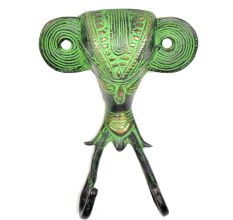 Brass Green PatinaTribal  Face Two Wall Hooks