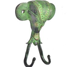 Brass Green PatinaTribal  Face Two Wall Hooks