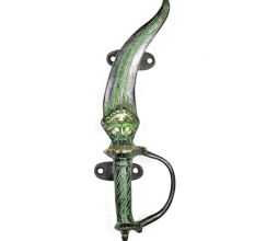 Brass Dagger Door Handle With Green patina