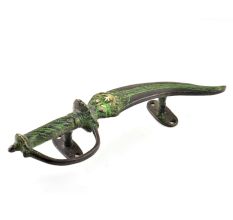 Brass Dagger Door Handle With Green patina