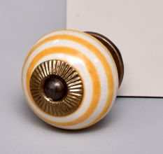 Mustard Striped Ceramic Cabinet Knob