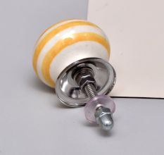 Mustard Striped Ceramic Cabinet Knob