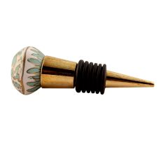 Sea Green Hexagon Small Ceramic Wine Stopper in Golden Fitting