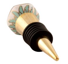 Sea Green Hexagon Small Ceramic Wine Stopper in Golden Fitting
