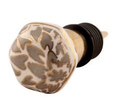 Grey Hexagon Small Ceramic Wine Stopper in Golden Fitting