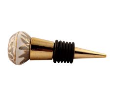 Grey Hexagon Small Ceramic Wine Stopper in Golden Fitting