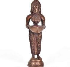 Brass Standing Lady Statue with Diya