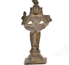 Brass Standing Lady with Birds Statue with Diya