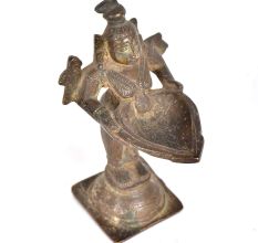 Brass Standing Lady with Birds Statue with Diya