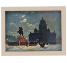 Print of a Bronze Horseman in The Senate Square In Russia