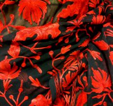 Black Red Floral Embroidered Georgette Sari