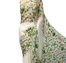 Creamy White Floral Embroidered Georgette Sari