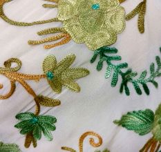 Creamy White Floral Embroidered Georgette Sari