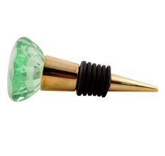 Mint Paneled Sides Glass Wine Stopper in Golden Fitting