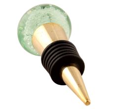 Mint Bubble Glass Wine Stopper in Golden Fitting