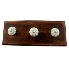 Pea Green Ceramic Floral Wooden Hook