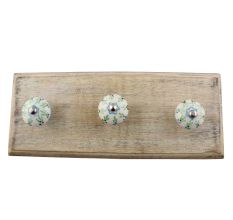 Pea Green Ceramic Floral Wooden Hook