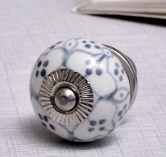 Grey Dotted Ceramic Floral Cabinet Knobs