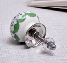 Grey Dotted Ceramic Floral Cabinet Knobs