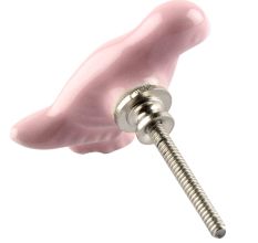 Solid Pink Ceramic Bird Cabinet Knob