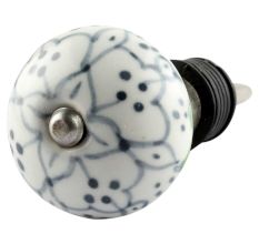 Grey Dotted Ceramic Floral Wine Stopper