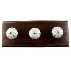 Grey Dotted Ceramic Floral Wooden Hook