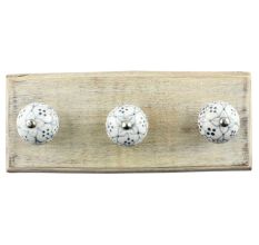 Grey Dotted Ceramic Floral Wooden Hook