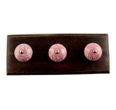 Pink Leaf Flower Ceramic Wooden Hook