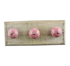 Pink Leaf Flower Ceramic Wooden Hook