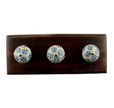 Turquoise Tiny Floral Ceramic Wooden Hook