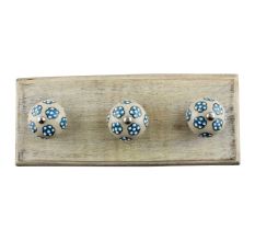 Turquoise Tiny Floral Ceramic Wooden Hook
