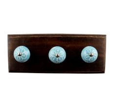 Turquoise Floral Ceramic Wooden Hook