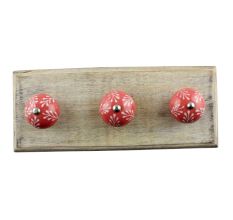 Old Red Base White Leaf Ceramic Wooden Hook 