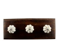 White With Golden Line Medium Ceramic Melon Wooden Hook 