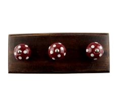 Cherry Base White Polka Dotted Ceramic Wooden Hook