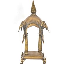 Hindu Temple Intricately Carved Brass With Parrot Figurines For The Home