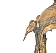 Hindu Temple Intricately Carved Brass With Parrot Figurines For The Home