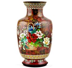 A  Cloisonne Enameled  Vase Decorated With Flowers on a Red Ground