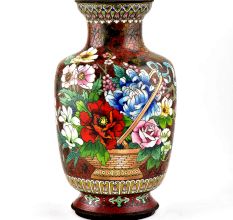 A  Cloisonne Enameled  Vase Decorated With Flowers on a Red Ground