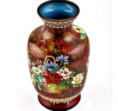 A  Cloisonne Enameled  Vase Decorated With Flowers on a Red Ground