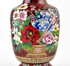 A  Cloisonne Enameled  Vase Decorated With Flowers on a Red Ground