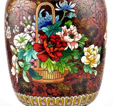 A  Cloisonne Enameled  Vase Decorated With Flowers on a Red Ground