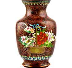 Vintage Rust W Orange Lotus Flower Pink Butterfly Cloisonne Vase