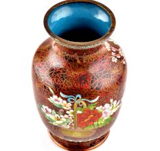 Vintage Rust W Orange Lotus Flower Pink Butterfly Cloisonne Vase