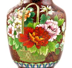 Vintage Rust W Orange Lotus Flower Pink Butterfly Cloisonne Vase
